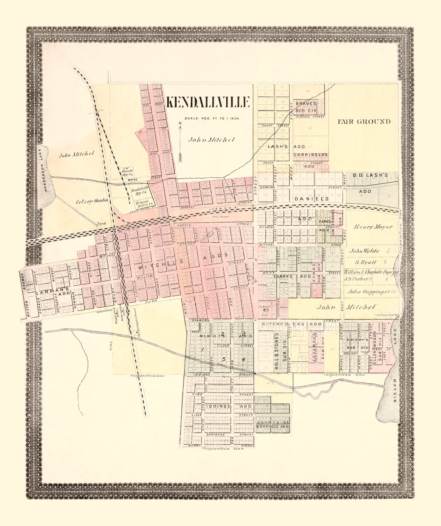 Vintage Map of Kendallville, Indiana 1893