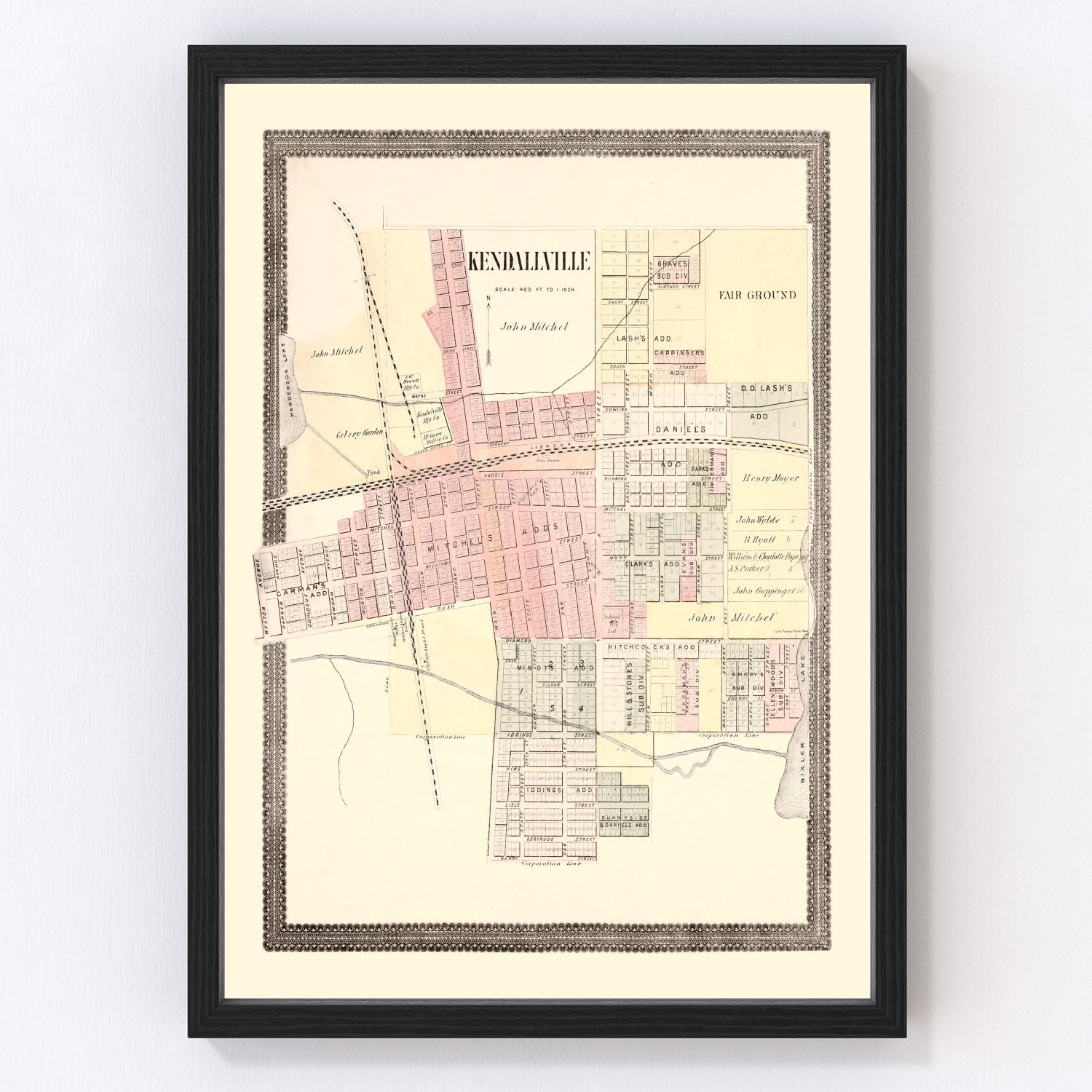 Vintage Map of Kendallville, Indiana 1893