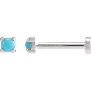 14K White Gold Cabochon Natural Turquoise Stud Earring