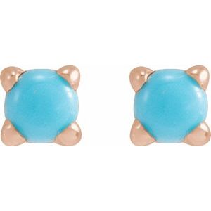 14K Rose Gold Cabochon Natural Turquoise Stud Earring – image 2