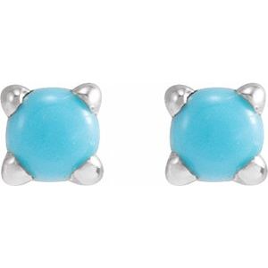 14K White Gold Cabochon Natural Turquoise Stud Earring – image 2