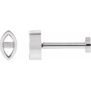 14K White Gold 4x2 mm Marquise Press Fit Back Stud Earring Mounting