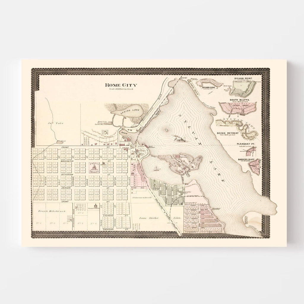 Vintage Map of Rome City, Indiana 1893
