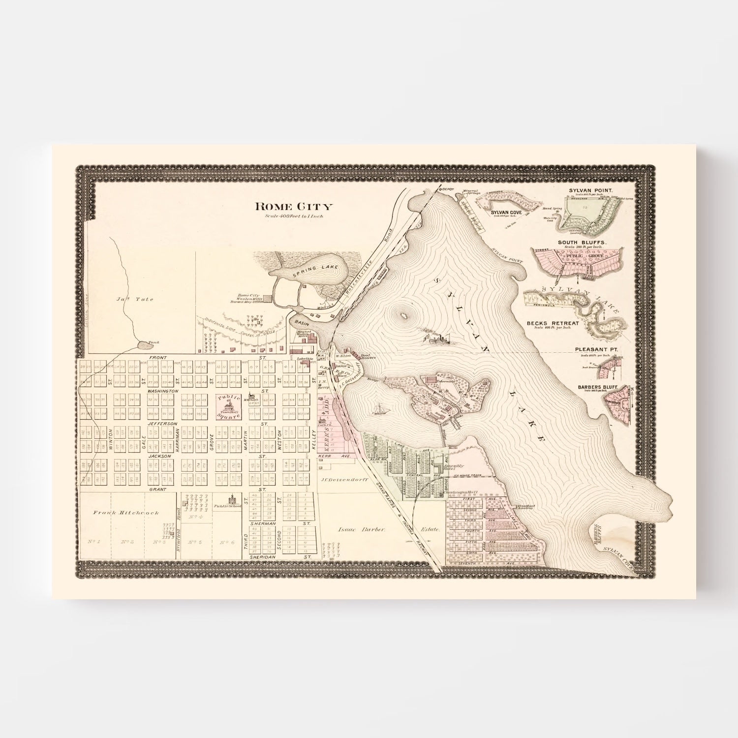 Vintage Map of Rome City, Indiana 1893