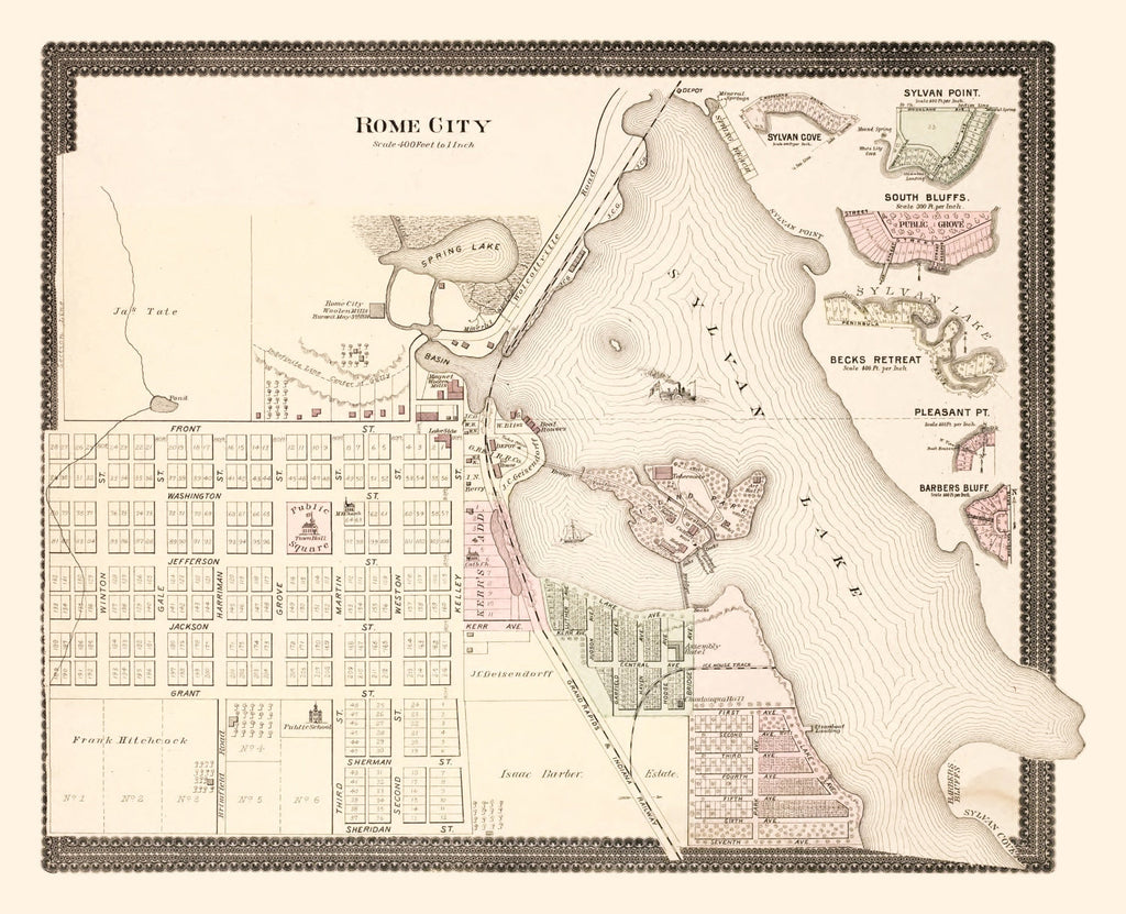 Vintage Map of Rome City, Indiana 1893