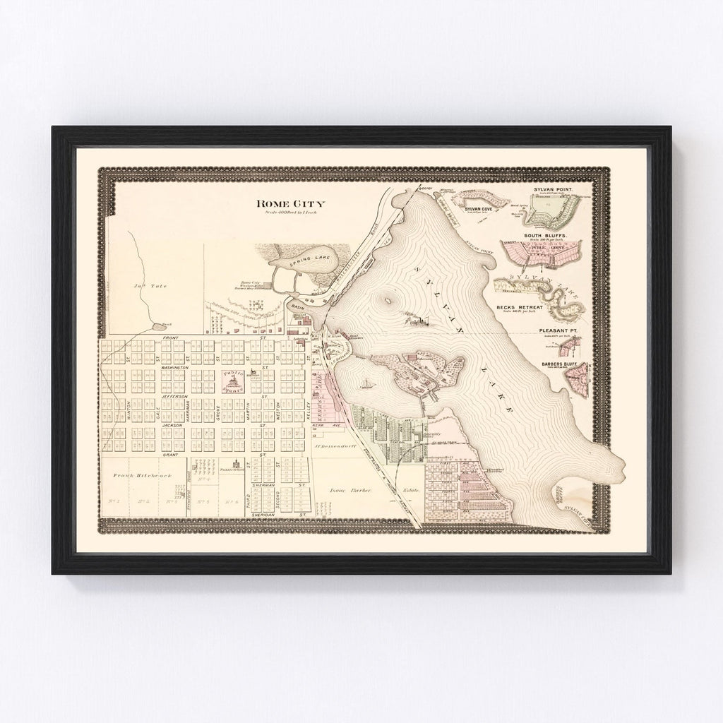 Vintage Map of Rome City, Indiana 1893