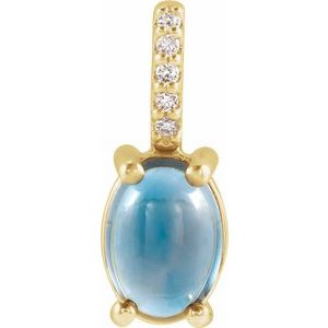 14K Yellow 6x4 mm Natural London Blue Topaz & .02 CTW Natural Diamond Charm/Pendant