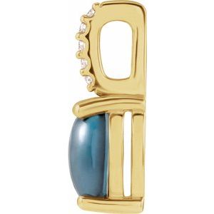 14K Yellow 9x7 mm Natural London Blue Topaz & .02 CTW Natural Diamond Charm/Pendant