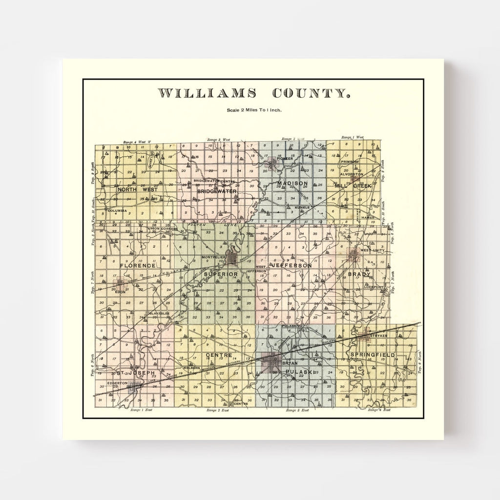 Vintage Map of Williams County, Ohio 1894