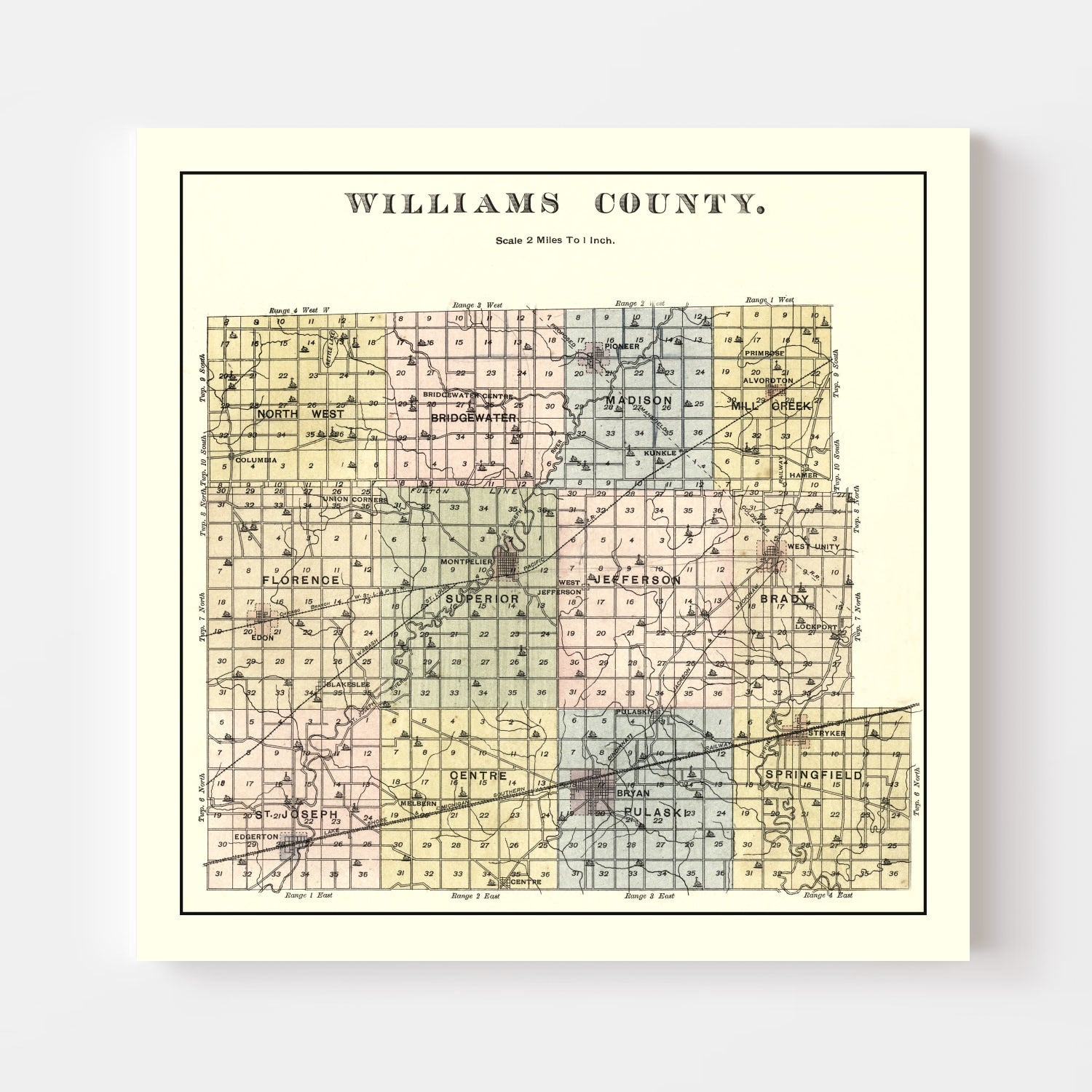 Vintage Map of Williams County, Ohio 1894
