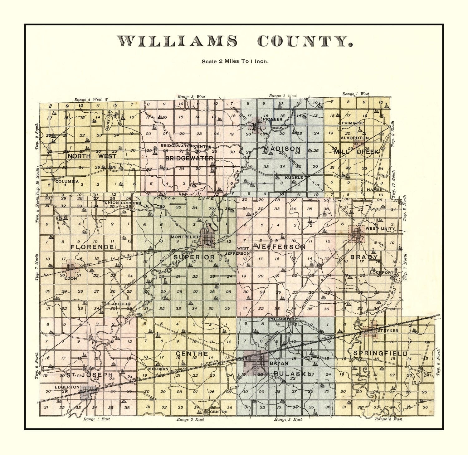 Vintage Map of Williams County, Ohio 1894