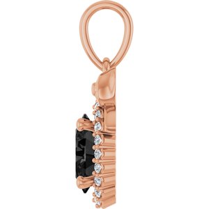 14K Rose Gold Natural Black Onyx & .08 CTW Natural Diamond Bow Pendant