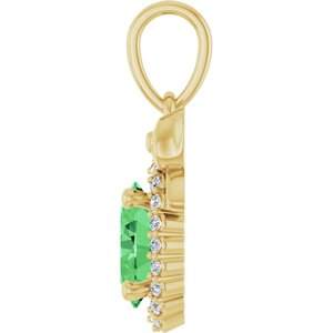 14K Yellow Gold Natural Tsavorite Garnet & .08 CTW Natural Diamond Bow Pendant