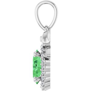 Sterling Silver Natural Tsavorite Garnet & .08 CTW Natural Diamond Bow Pendant