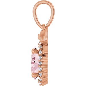 14K Rose Gold Natural Pink Morganite & .08 CTW Natural Diamond Bow Pendant