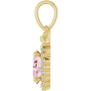 14K Yellow Gold Natural Pink Morganite & .08 CTW Natural Diamond Bow Pendant