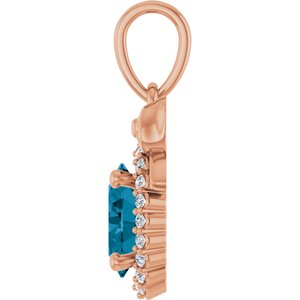 14K Rose Gold Natural London Blue Topaz & .08 CTW Natural Diamond Bow Pendant