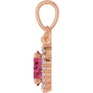 14K Rose Gold Natural Rhodolite Garnet & .08 CTW Natural Diamond Bow Pendant