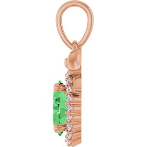 14K Rose Gold Natural Tsavorite Garnet & .08 CTW Natural Diamond Bow Pendant
