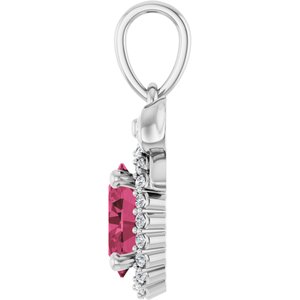 14K White Gold Natural Rhodolite Garnet & .08 CTW Natural Diamond Bow Pendant