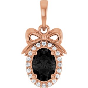 14K Rose Gold Natural Black Onyx & .08 CTW Natural Diamond Bow Pendant