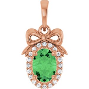 14K Rose Gold Natural Tsavorite Garnet & .08 CTW Natural Diamond Bow Pendant