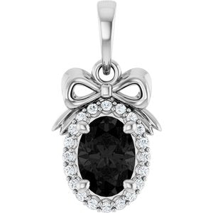 Sterling Silver Natural Black Onyx & .08 CTW Natural Diamond Bow Pendant
