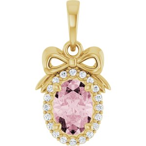 14K Yellow Gold Natural Pink Morganite & .08 CTW Natural Diamond Bow Pendant