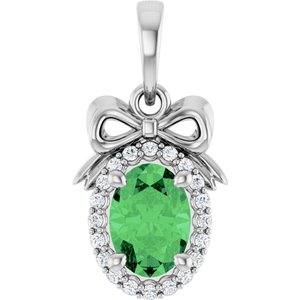 Sterling Silver Natural Tsavorite Garnet & .08 CTW Natural Diamond Bow Pendant