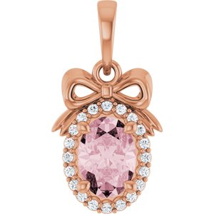 14K Rose Gold Natural Pink Morganite & .08 CTW Natural Diamond Bow Pendant
