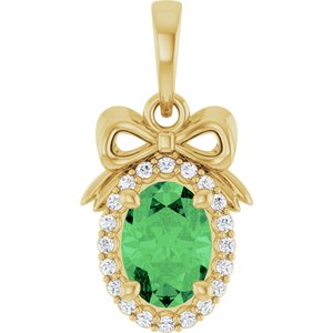 14K Yellow Gold Natural Tsavorite Garnet & .08 CTW Natural Diamond Bow Pendant