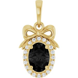 14K Yellow Gold Natural Black Onyx & .08 CTW Natural Diamond Bow Pendant