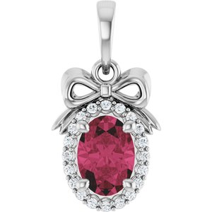 Sterling Silver Natural Rhodolite Garnet & .08 CTW Natural Diamond Bow Pendant