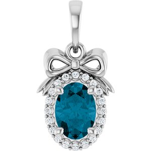 Sterling Silver Natural London Blue Topaz & .08 CTW Natural Diamond Bow Pendant