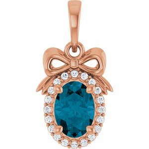 14K Rose Gold Natural London Blue Topaz & .08 CTW Natural Diamond Bow Pendant