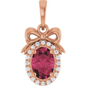 14K Rose Gold Natural Rhodolite Garnet & .08 CTW Natural Diamond Bow Pendant