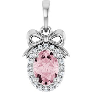 Platinum Natural Pink Morganite & .08 CTW Natural Diamond Bow Pendant