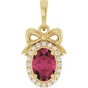 14K Yellow Gold Natural Rhodolite Garnet & .08 CTW Natural Diamond Bow Pendant