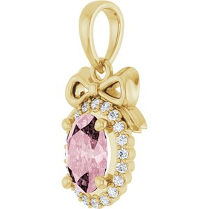 14K Yellow Gold Natural Pink Morganite & .08 CTW Natural Diamond Bow Pendant