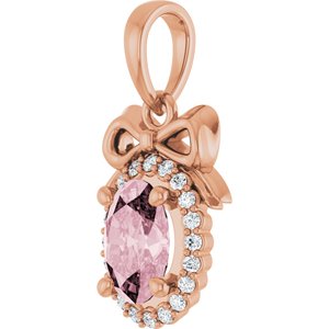 14K Rose Gold Natural Pink Morganite & .08 CTW Natural Diamond Bow Pendant