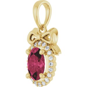 14K Yellow Gold Natural Rhodolite Garnet & .08 CTW Natural Diamond Bow Pendant
