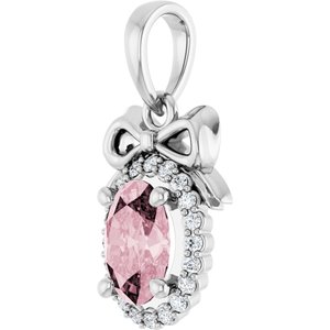 Sterling Silver Natural Pink Morganite & .08 CTW Natural Diamond Bow Pendant