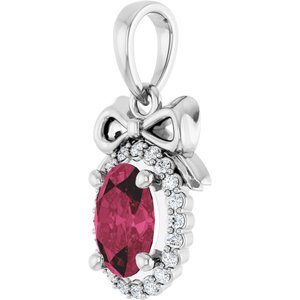 Platinum Natural Rhodolite Garnet & .08 CTW Natural Diamond Bow Pendant