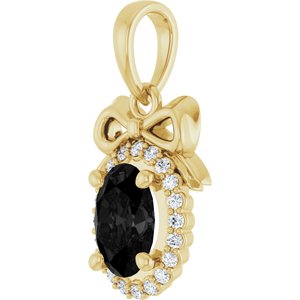 14K Yellow Gold Natural Black Onyx & .08 CTW Natural Diamond Bow Pendant