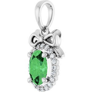 14K White Gold Natural Tsavorite Garnet & .08 CTW Natural Diamond Bow Pendant