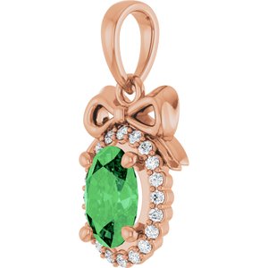 14K Rose Gold Natural Tsavorite Garnet & .08 CTW Natural Diamond Bow Pendant