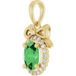 14K Yellow Gold Natural Tsavorite Garnet & .08 CTW Natural Diamond Bow Pendant