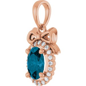 14K Rose Gold Natural London Blue Topaz & .08 CTW Natural Diamond Bow Pendant