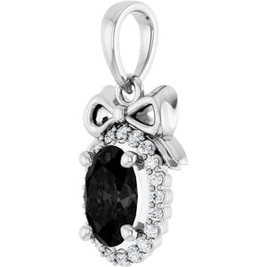 14K White Gold Natural Black Onyx & .08 CTW Natural Diamond Bow Pendant