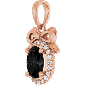 14K Rose Gold Natural Black Onyx & .08 CTW Natural Diamond Bow Pendant